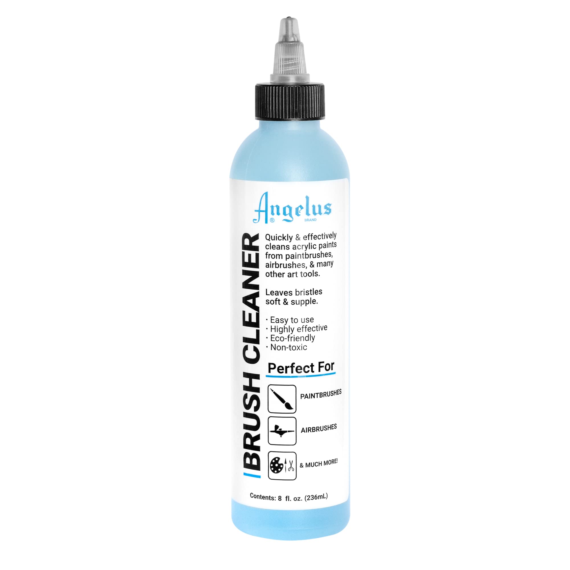 Angelus Brush Cleaner – Fast-Acting Cleaner for Brushes, Airbrushes & Art Tools – Effectively Removes Dried Acrylic, Oil, and Water-Based Paints, 8 ounces