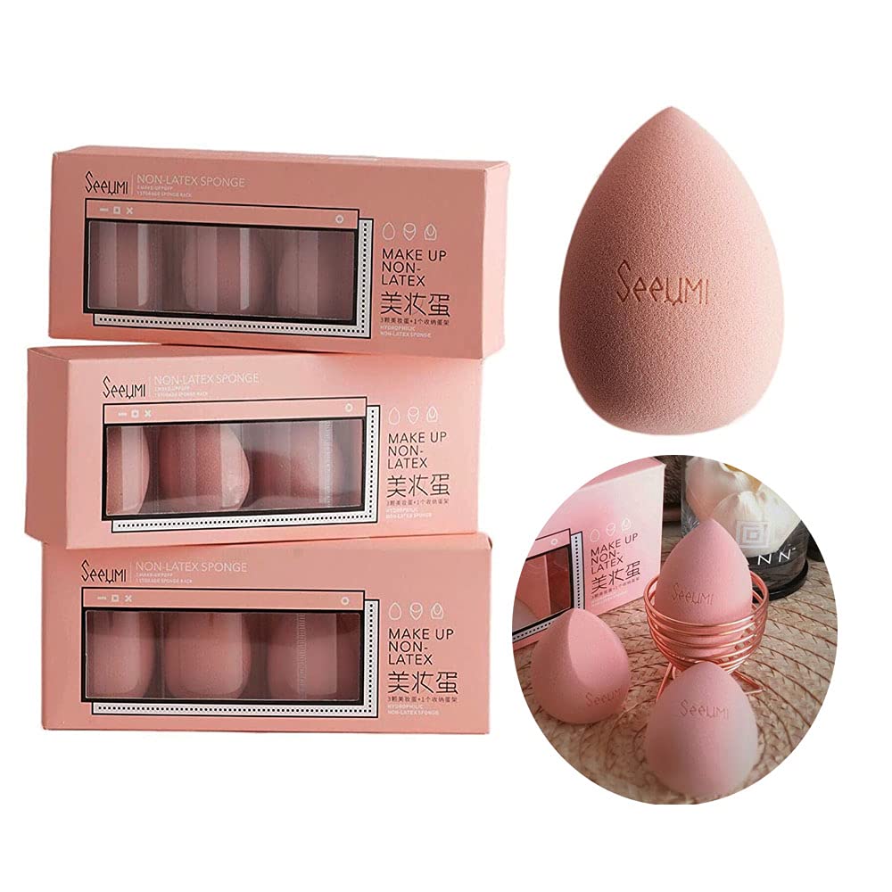 Ruihua 3Pcs Make-up Sponge Set Original Soft Latex Free Vegan Beauty Sponges-Do Not Eat Powder Sponge Makeup Egg Storage Rack Set