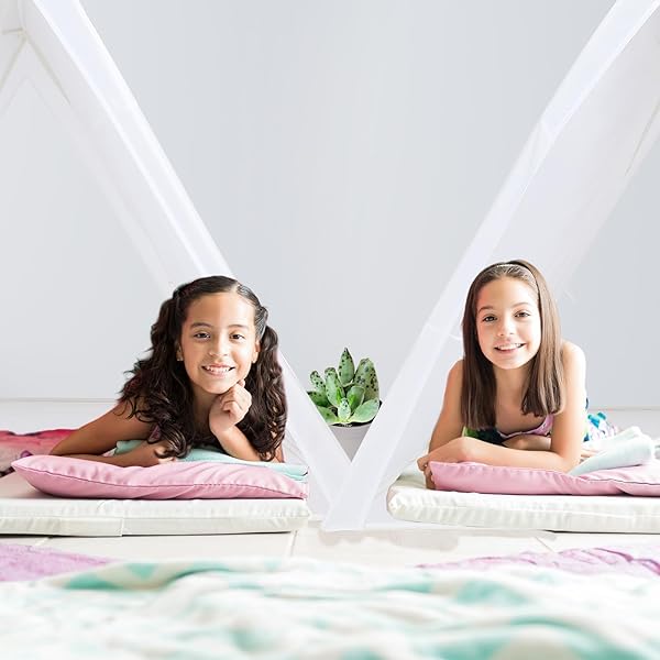 WINDYUN 2 PCS TEEPEE TENT FOR KIDS SLEEPOVER TENTS FOR PARTIES WHITE FOLDABLE WASHABLE TEEPEE CHILD GIRLS BOYS INDOOR OUTDOOR BEDROOM SLEEPOVER SLUMBER PARTY EASY ASSEMBLY 45.3 X 45.3 X 40 INCHES