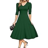 MAKABO Women's 2026 Cocktail Formal Dresses, 3/4 Sleeve V Neck Church Vintage Dress with Pockets for Prom Party