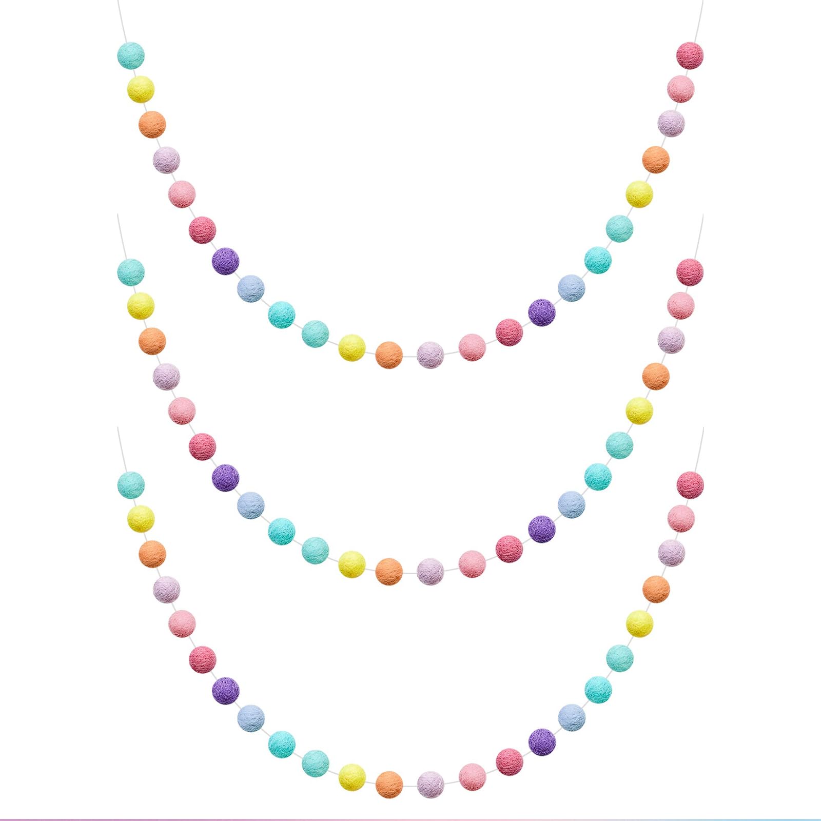 Rusokufo 3 Pieces Felt Rainbow Ball Garland 200 cm Colorful Pompom Decoration For Party And Home