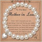 YangQian Mothers Day Gifts for Mother in Law Bracelet for Mother in Law Birthday Gifts for Mothers-in-law Thank You Gift Idea Pearl Beaded Bracelet with Heart Charm
