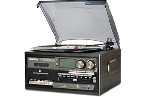 LoopTone Vinyl Record Player 9 in 1 3 Speed Bluetooth Vintage Turntable CD Cassette Player AM/FM Radio USB Recorder Aux-in RC