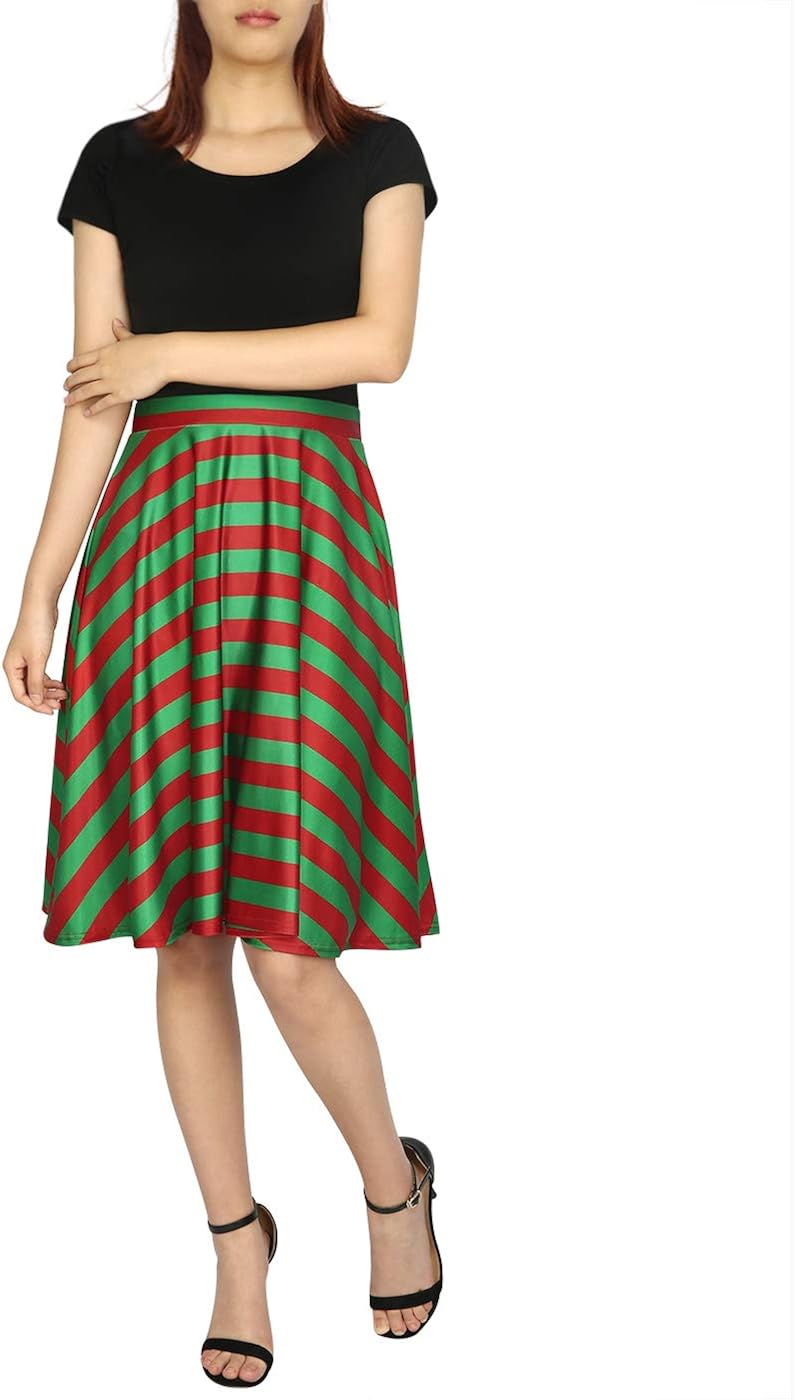HDE Skirts for Women - Midi Skirt Skater Skirt Knee Length High Waist Fun Prints: Clothing