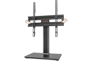 HEMUDU Universal Swivel TV Stand - Table Top TV Stand for 27-60 inch LCD LED TVs - Height Adjustable TV Base Stand with Tempered Glass Base & Wire Management, VESA 400x400mm HT06B-002