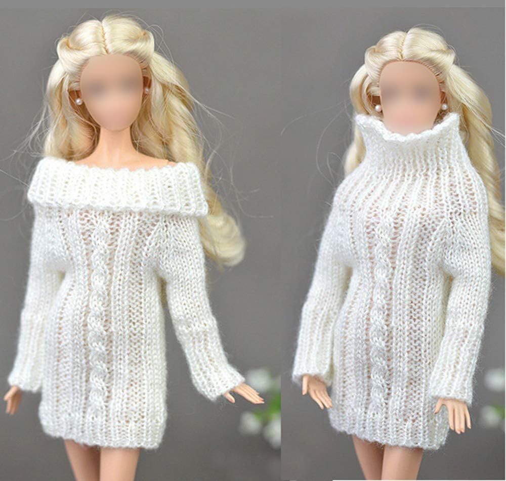 Yerong Doll Sweater,Doll Clothes,Compatible 1/6 Doll,12inch Doll Sweater,12inch Doll Clothes,Handmade,Hand Knit,Pure White Clothes Sweater,Coat Dress