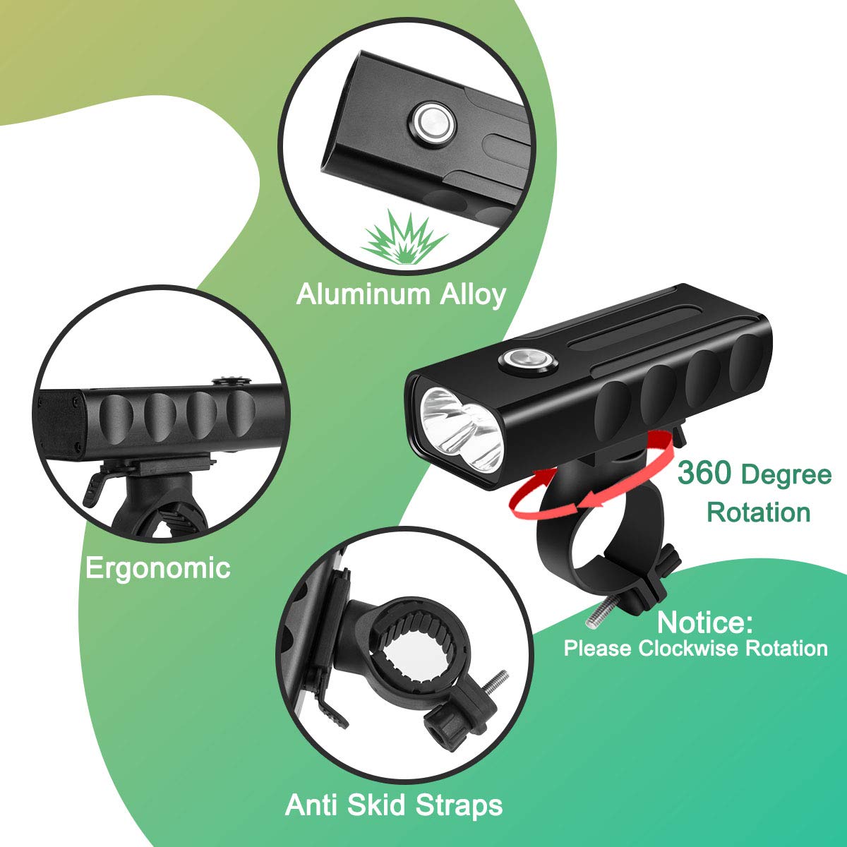 LED Bike Light Set,USB Rechargeable Bicycle Lights Headlight Front and Back Rear Tail Light, Built in 2600 mAh Battery Super Bright Waterproof Safety Flashlight For Mountain Road Kids Men Cycling