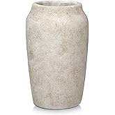 Briful Rustic Vintage Ceramic Vase, 9.06'' Farmhouse Table Decor with Wide Mouth, Large Decorative Vases for Home Decor, Living Room, Entryway & Shelf Styling, Beige
