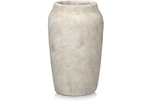 Arborus 9.06'' Large Ceramic Rustic Vase Shabby Vintage Textured Vase, 4.33'' Wide Mouth Pampas Vase for Fake Flowers Branche