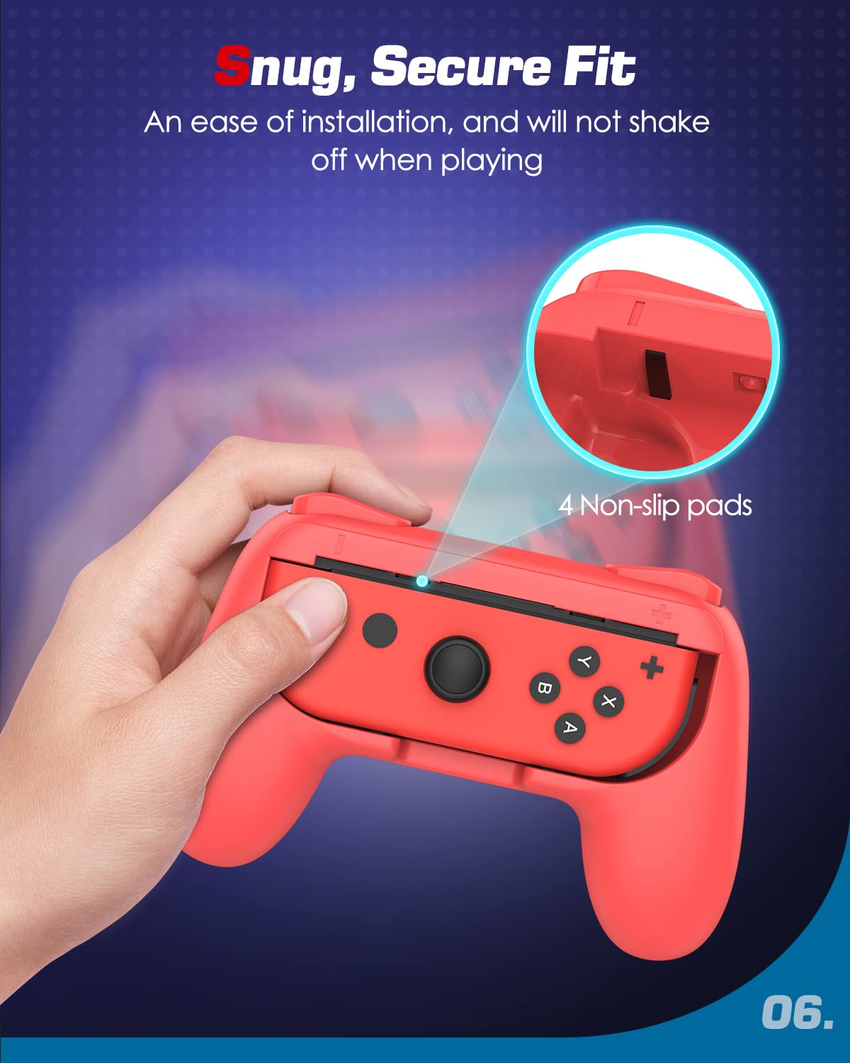 MoKo Grip for Nintendo Switch OLED Model Joycon & Switch Joy-Con, [2-Pack] Ergonomic Hand Grip Controller Handle Kit Compatible with Nintendo Switch/Switch OLED 2021 Joy Cons Controllers, Red and Blue