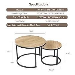 Uisoal Wood Coffee Table Set of 2, Nesting Coffee