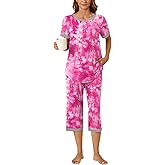 Bestbee Womens Pajama Set, 2 Piece Lounge Outfit Sleepwear Set Crew Neck T-Shirt Capri Pant With Pockets Ladies Pjs