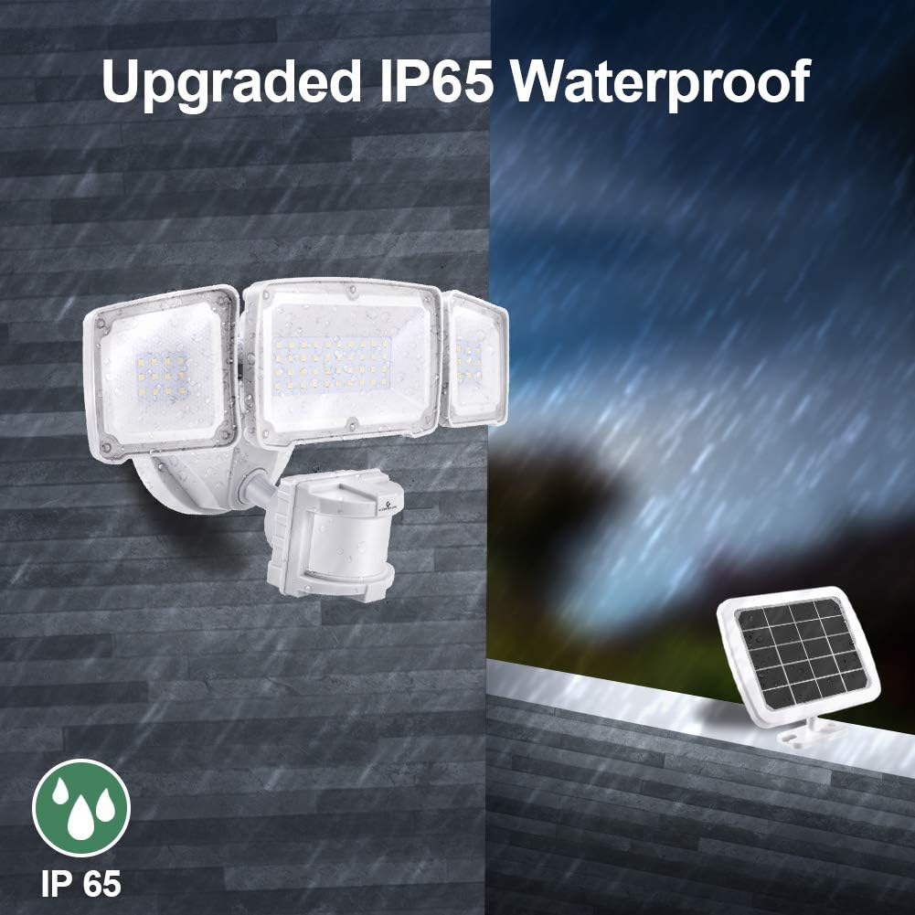 GLORIOUS-LITE Solar Security Light Outdoor, 1600LM Solar LED Motion Sensor Light with 3 Adjustable Head, 5500K, IP65 Waterproof Flood Light for Backyard, Pathway & Patio - - 