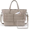 BAGSMART Large Travel Duffel Bag with Shoe Compartment, Puffer Carry-On Gym Weekender Bag for Women, Camel