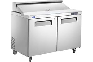 kalifon 48" W 2 Door Refrigerator Sandwich Salad Prep Table Commercial Stainless Steel Fan Cooling Refrigerator with Cutting Board, 2 Shelves & 12 Pans for Restaurant, Bar, Shop-12.9 Cu.ft, 2025