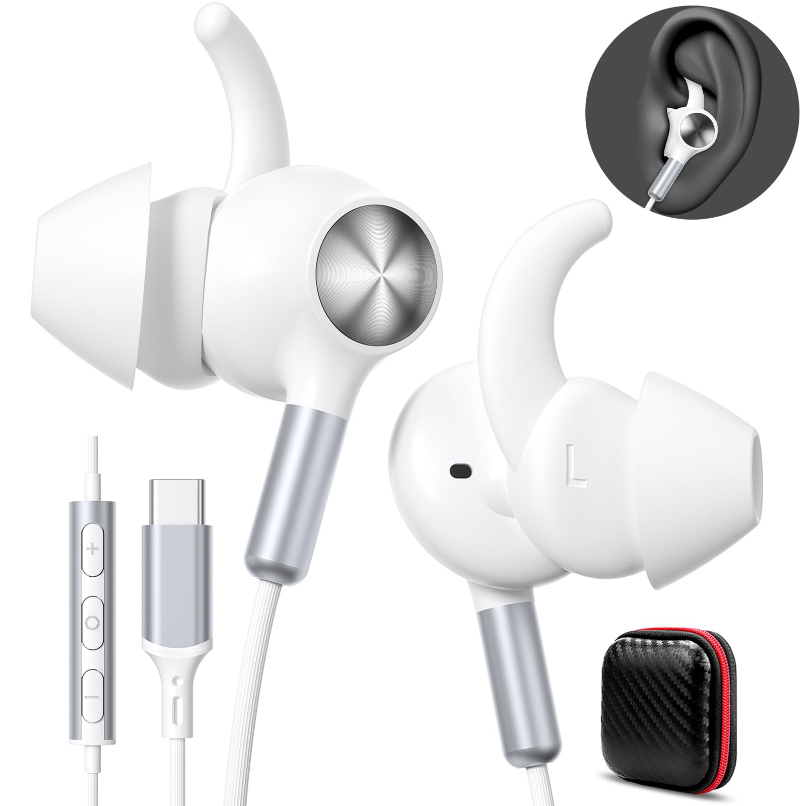 Photo 1 of APETOO Running Wired Ear Buds USB-C Headphone with Anti-Fall/Hurt Wingtips for iPhone 16 15/Android, Hands-Free Call, Pure Stereo Bass, Noise Canceling in-Ear Earbuds for Outdoor/Home/Office/Small Ear