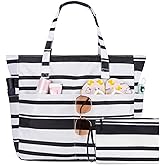 KABAQOO Extra Large Beach Bag Waterproof Sandproof Women Beach Tote with Zipper & Wet Compartment for Pool Gym Grocery Travel