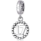 17 Number Charms Pendant-for Pandora Necklace Bracelet, 925 Sterling Silver Dangle Beads, Inlay CZ Birthstone, 17th Birthday Gifts for Teen/Daughter/Son