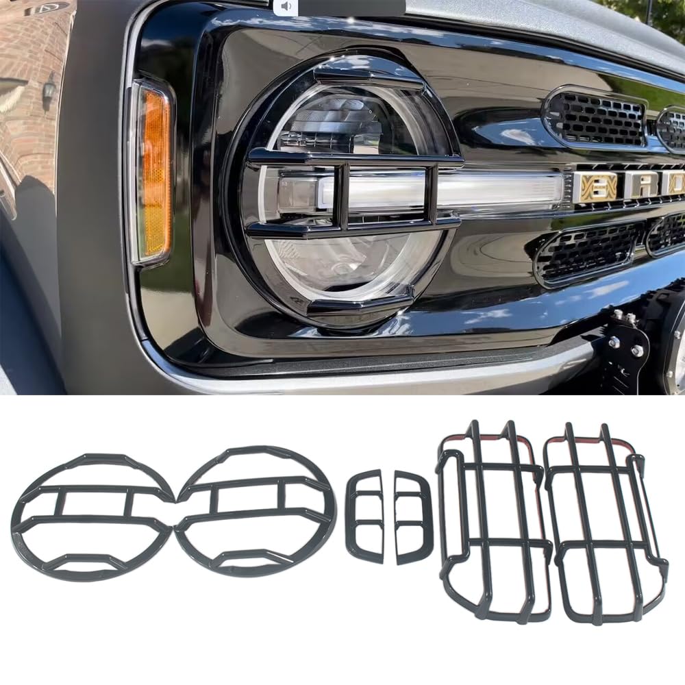 Photo 1 of Tail Light Trim Headlight Cover Front Side Turning Lamp Protector for Ford Bronco Accessories 2021 2022 2023 2024 2025 Exterior Decoration Guard Kit Glossy Black 6-Pack