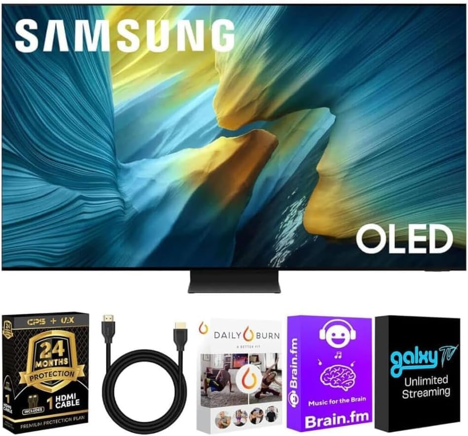 Samsung QN55S95FAFXZA OLED S95F 55-Inch QD-OLED 4K Smart TV with Quantum Dot HDR Pro, Glare-Free Screen, 165Hz Refresh Rate, Dolby Atmos, Alexa Built-in + UAX HDMI Cable + CPS 2-Year Protection Plan