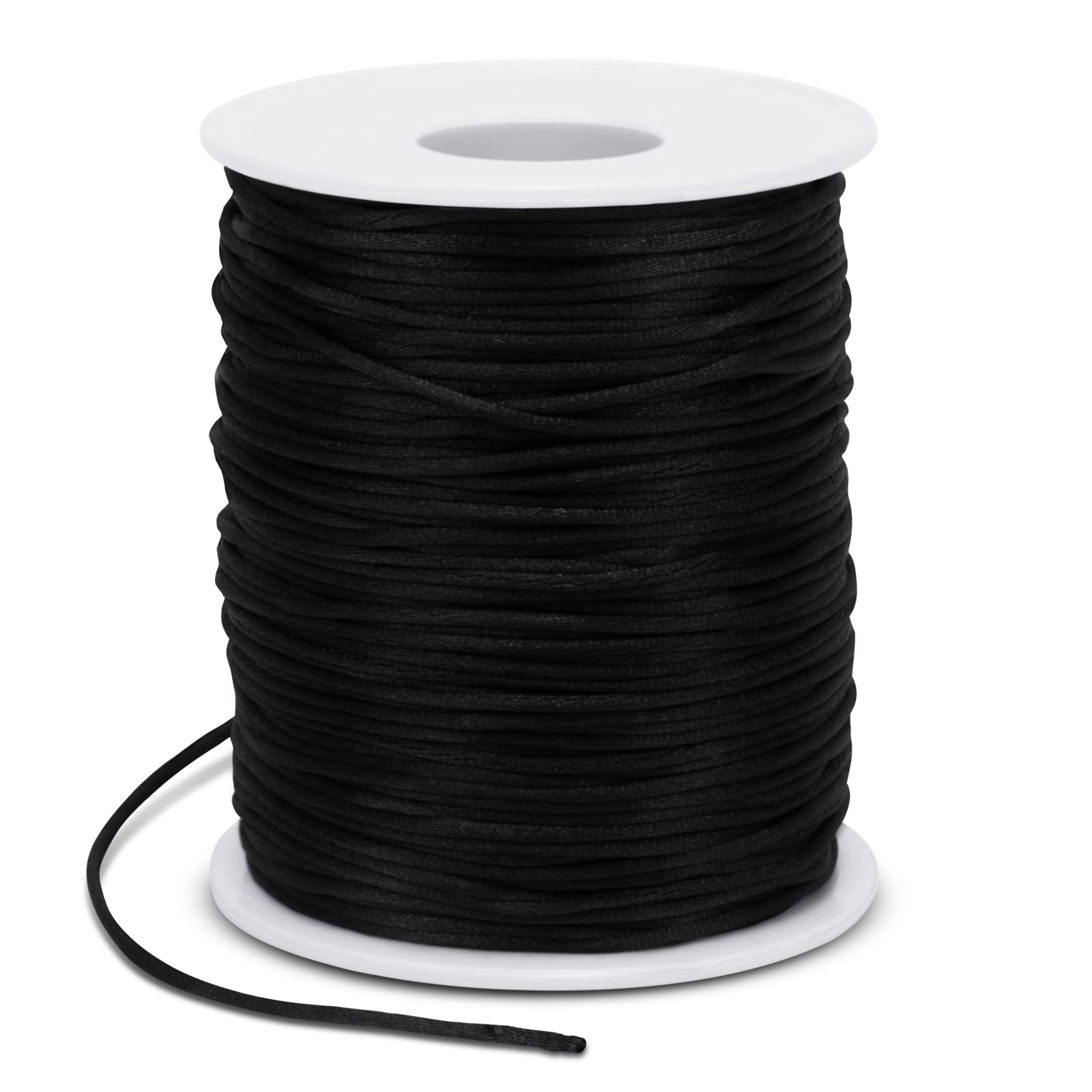 LEREATI Satin Cord 1.5mm x 100m Nylon Cord Bracelet Thread, Rattail Silk Beading Thread Jewellery String for Making Bracelet, Necklace, Chinese Knot, DIY Crafts (Black)