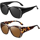 Wzerry Sunglasses Fit Over Glasses for Women, Retro Over Prescription Glasses Polarized UV 400 Protection with Rhinestone