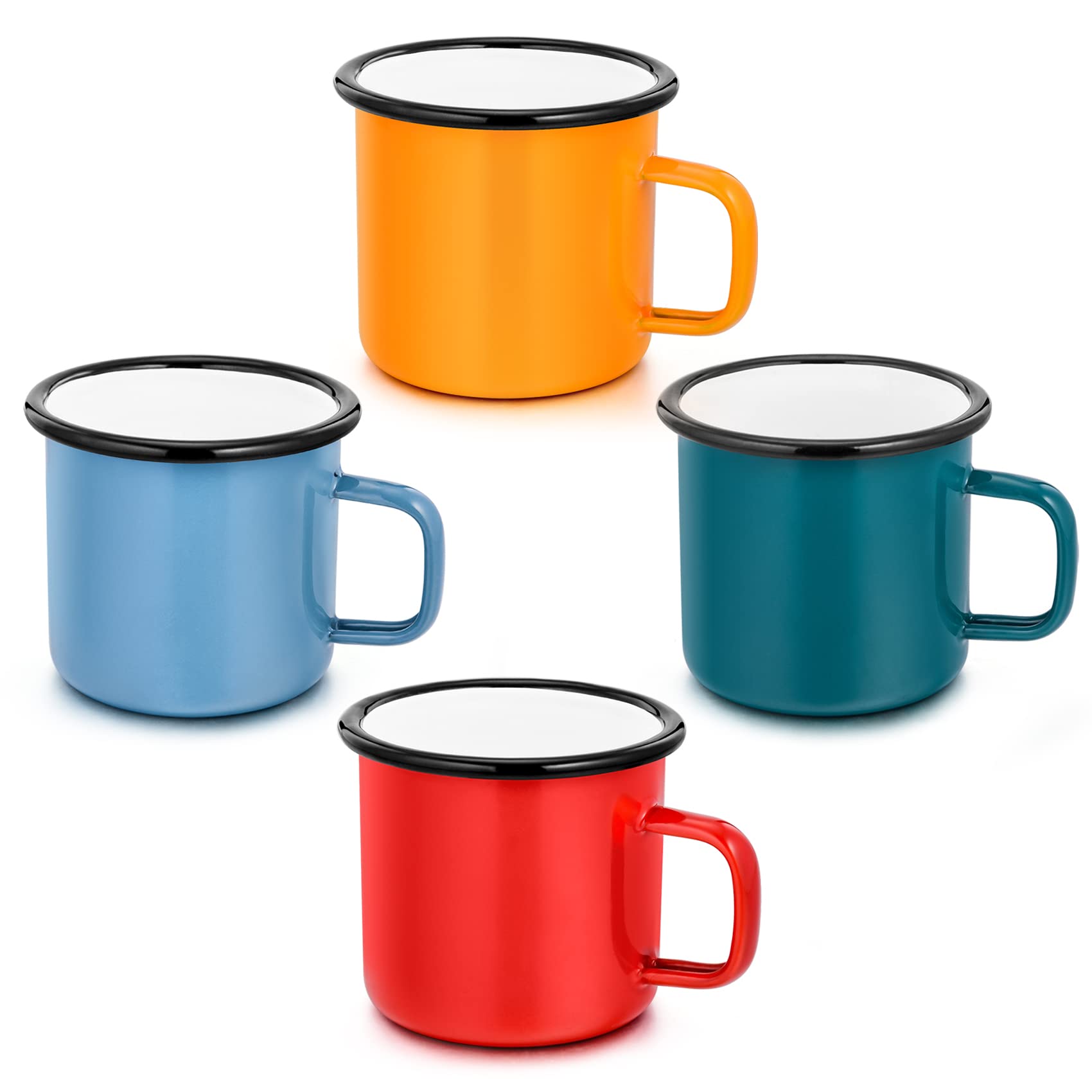 Onader Enamel Mug Set of 4, 12Oz Enamel Coffee Tea Mugs Cups, Red/Yellow/Green/Blue Retro Drinking Mug Tin for Home Office Travel Camping Picnic, Lightweight & Portable & Reusable, Easy Clean (350ML)