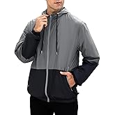 Yimoon Windbreaker Jackets for Men Lightweight Hooded Outdoor Jacket Oversized Zip Up Patchcolor Raincoat Jacket
