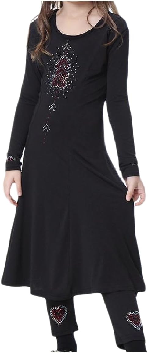 Whitive Girls Casual Islamic Printed Muslim Abaya 2 Piece Outfits Set
