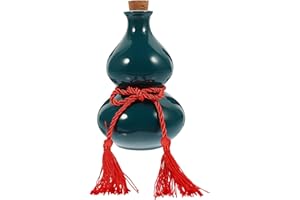 SUPVOX Small Ceramic Gourd Bottle with Sealing Lid, Peacock Green Wine Storage Container for Drink
