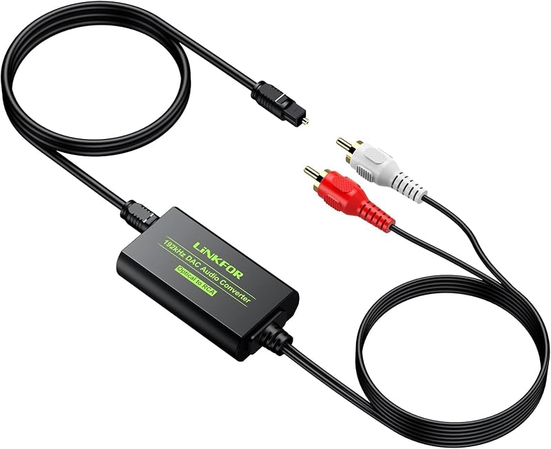 LiNKFOR 192kHz DAC Optical Toslink to RCA Digital to Analog Converter 2.1m Cable