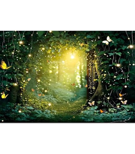 Enchanted Forest Backdrop 5x3ft - Galaxy Starry Sky With Green Meadow Photo Background