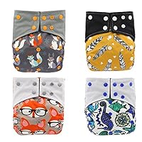 Baby Nappy Bamboo Charcoal Cloth AIO Diapers, Sewn in Insert Double Gussets