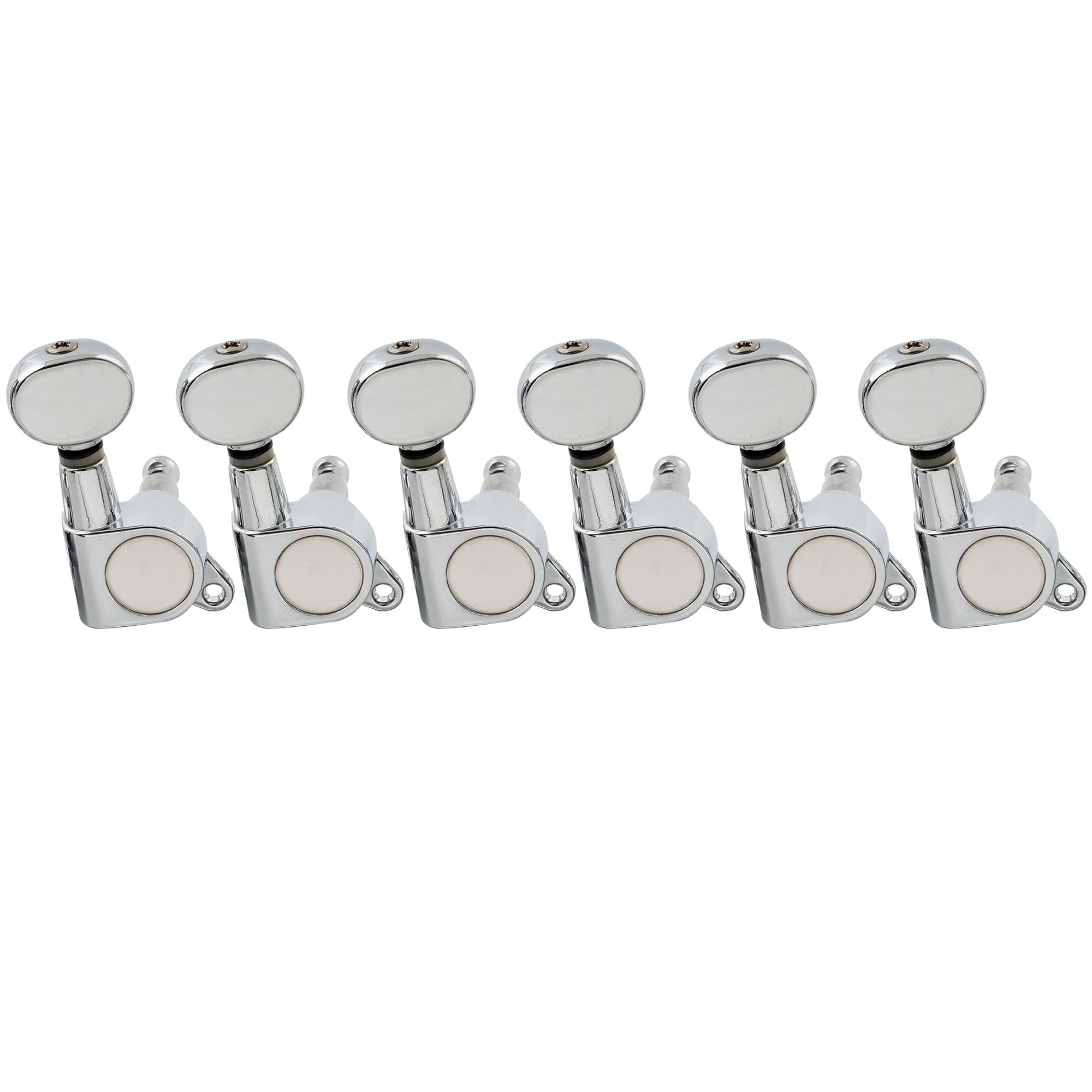 Musiclily Pro 6 inline Guitar Tuners Tuning Pegs Keys Machine Heads Set for Fender Strat Tele Electric Guitar, Kidney Button Chrome