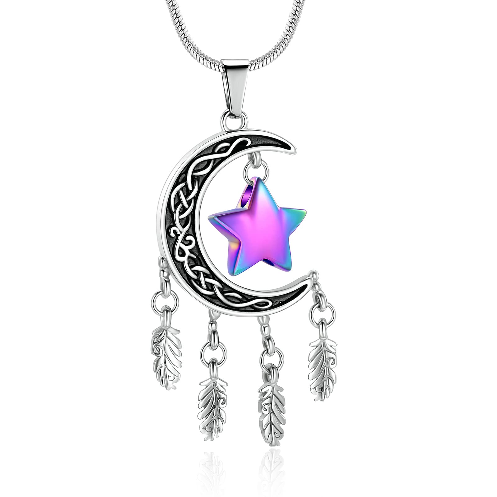 Minicremation Cremation Urn Necklace for Ashes Moon and Star Dream Catcher Cremation Jewelry Ashes Holder Keepsake Pendant for Human Pet, Metal, not,