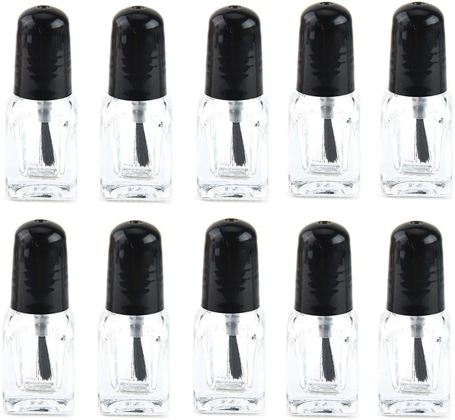 Empty Nail Polish Bottles with Brush Cap, Clear Glass Bottle Container, 10 Pieces (2ml)