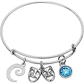 Infinity Collection Personalized Theater Bracelet – Adjustable Stainless Steel Drama Mask Bangle with Custom Birthstone, Gift for Theater Students, Actors & Drama Teachers