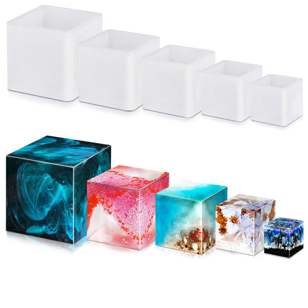 5 PCS Square Resin Moulds, FineGood Resin Mold Silicone Box Epoxy Resin Moulds DIY Resin Kit Mold for Cup Candle Soap