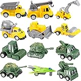 WATINC Pull Back Vehicles, 12 Pack Assorted Mini Plastic Vehicles and tank Toy, Vehicles Truck Mini Die Cast Car Toy For Kids Toddlers Boys,Pull Back And Go Car Toy Play Set with gift box