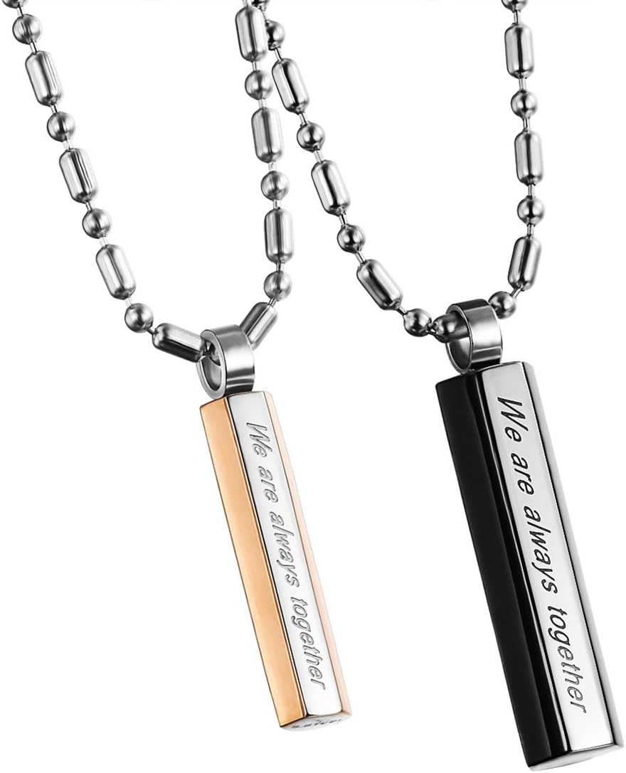 Jewow Jewellery 2 Pieces Stainless Steel Engraved Promise Necklaces Gifts for Couples