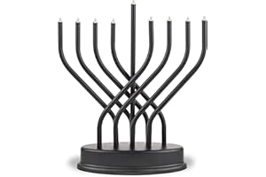 The Dreidel Company Traditional Black Hanukkah Electric Menorah Low Voltage Hanukkiah with LED Bulbs Contemporary Metal Electronic Chanukiah Battery Powered Size 10.6'' H x 9'' W x 3.23''