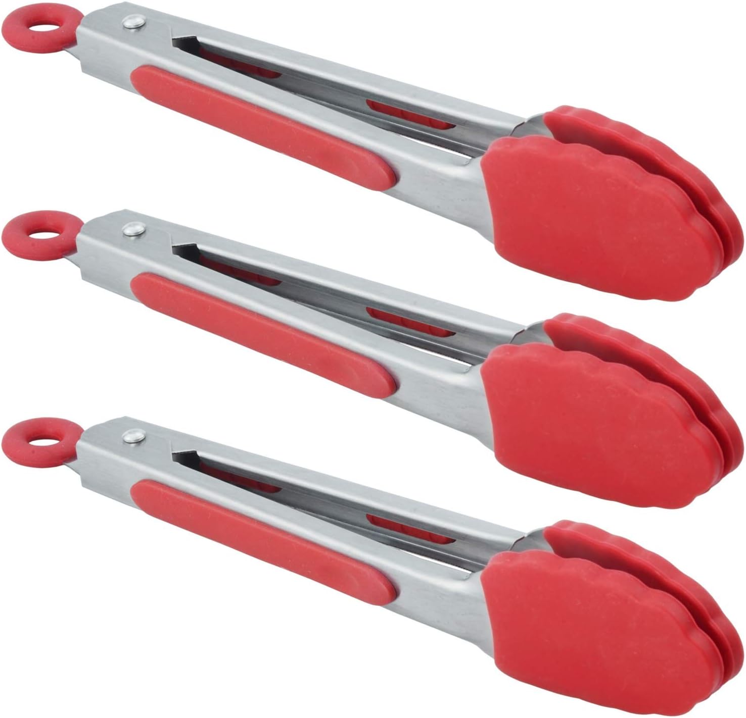 HINMAY Small Stainless Steel Tongs with Silicone Tips 8Inch Handy