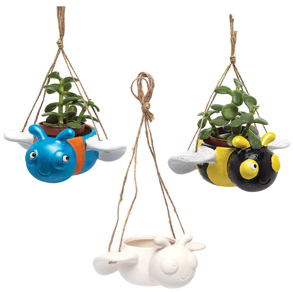 Baker Ross FC695 Bug Ceramic Hanging Flowerpots - Box of 3, Craft Kits for Kids, Plant Pot Painting, Ceramics Crafts
