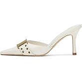 DOEYG Women Pointed Toe Bow Heels Mules Slip on Stiletto Heels Sandals Dress Party Wedding Studded Heels Pumps