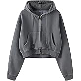 Gihuo Women's Cropped Zip-Up Hoodie, Acid Wash Double Zipper Short Sweatshirt