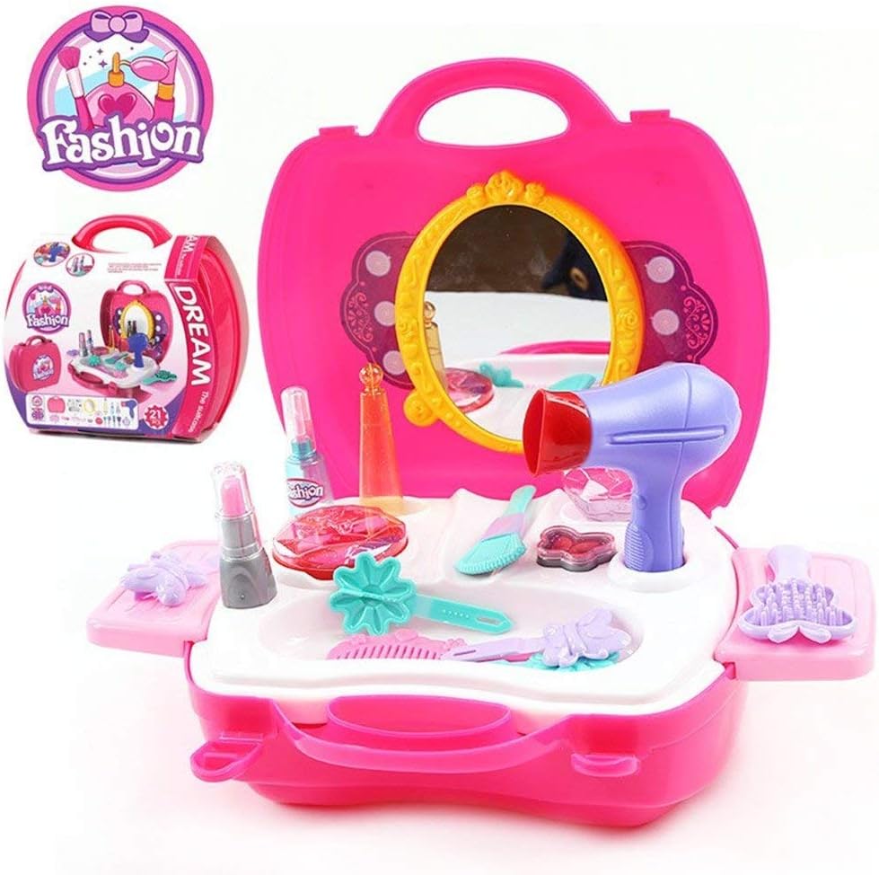 Pretend Makeup Set,IBanana 21Pcs Girls Kids Children Pretend Play Hair Dryer Makeup Toy Set Beauty Fashion Princess Cosmetic Suitcase Gift for Christmas Kids Girl Gift (Purple)