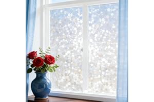 3D Pebble Window Privacy Film, Static Cling Non Adhesive Rainbow Window Clings, UV Blocking Stained Glass Decorative Film for