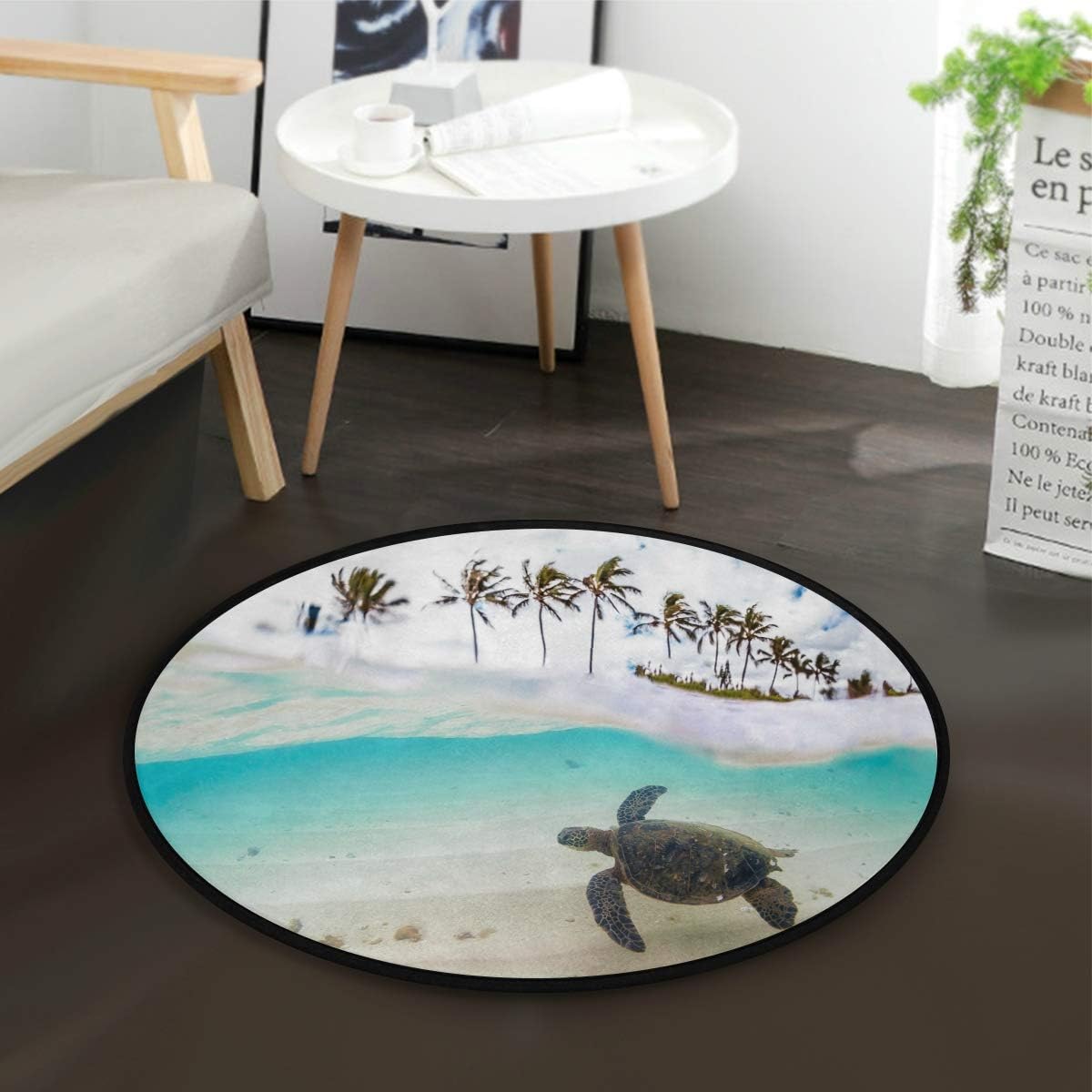Amazon Com Alaza Sea Turtle Palm Tree Ocean Sea Round Area Rug For Living Room Bedroom 3 Diameter 92 Cm Home Kitchen