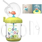 Tictoyo Drinking Cup with Whale Squirt - 2023 New Cute Whale Spray Water Cup, BPA Free Leak Proof Straw Cup Sippy Cups Kids Non Spill Water Bottle Weighted Straw Cups (220ml/Green)