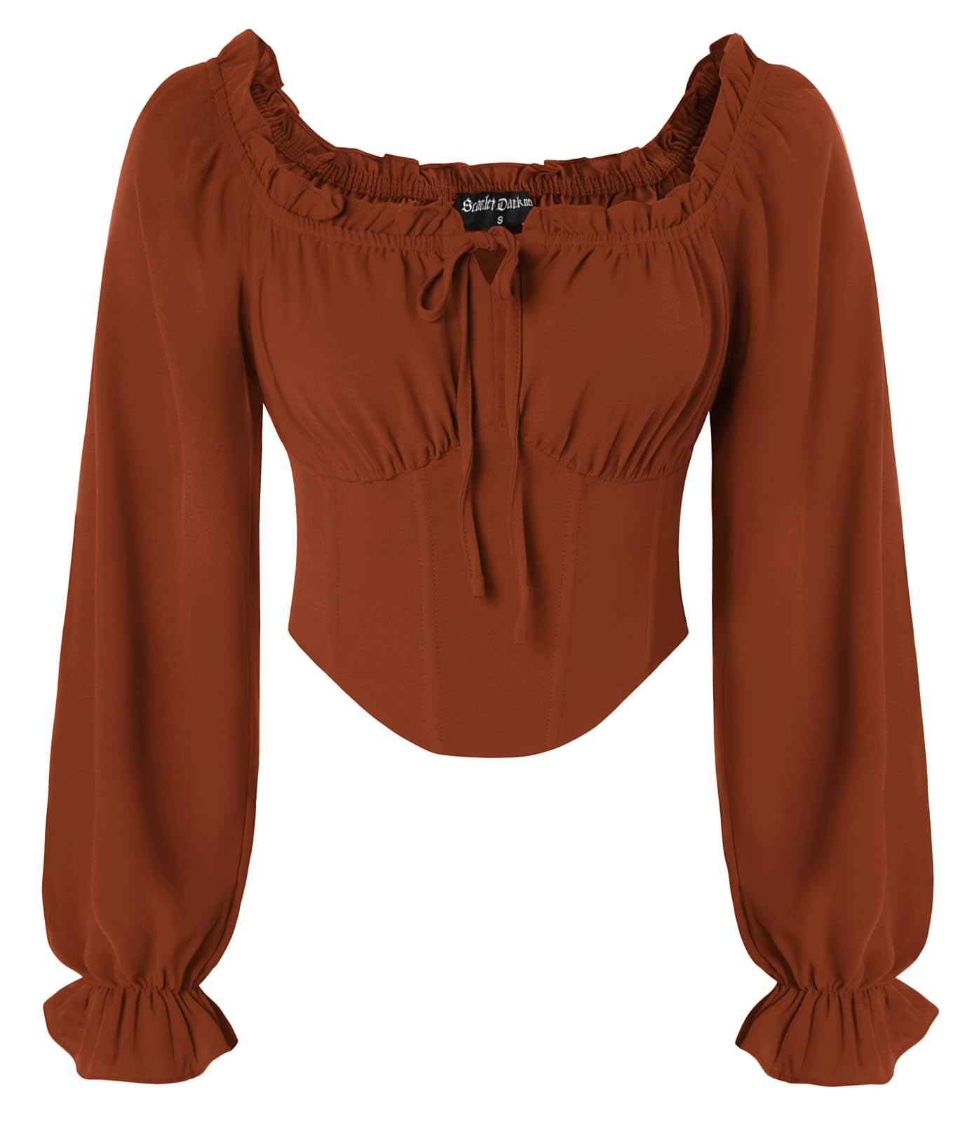 SCARLET DARKNESS Women Medieval Blouse Elastic Waist Corset Tops Long Lantern Sleeve Vintage Renaissance Shirts Orange XXL